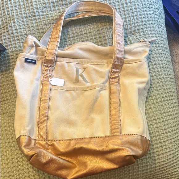 Lands' End Metallic Pink and Tan Tote - Picture 1 of 5